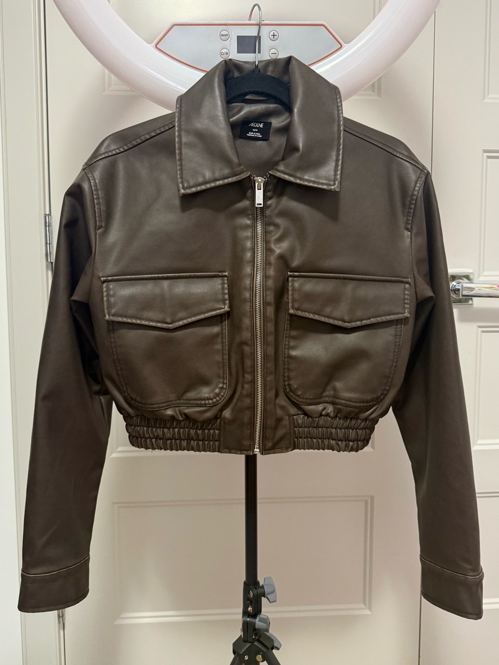 Cropped Brown Faux Leather Jacket
